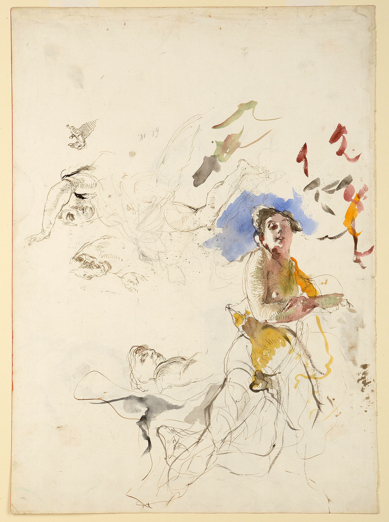 Studies of Women [recto], Two Studies of a Woman Holding a Laurel Wreath [verso]